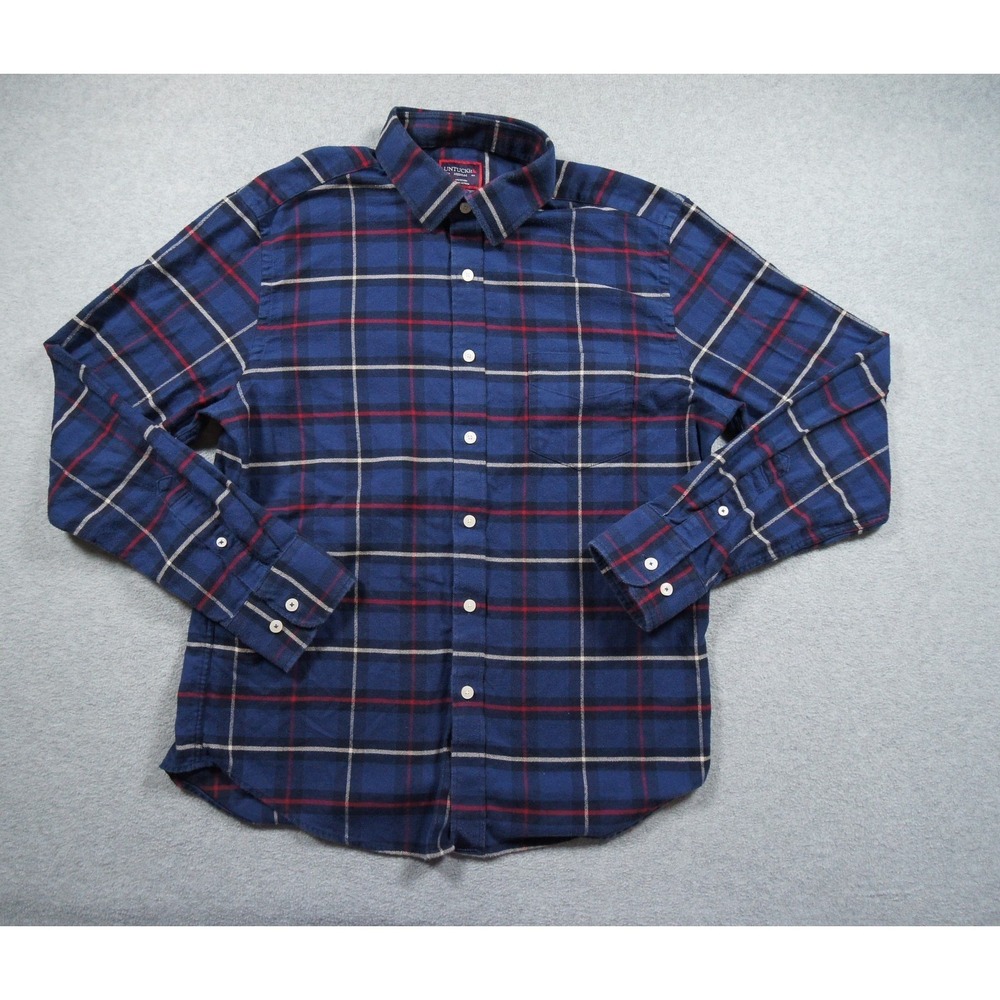 UNTUCKit Shirt Mens Medium Blue Button Down Flannel Long Sleeve Plaid Andes